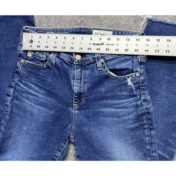 AG Mari Crop Jeans Womens 27 Blue High Rise Slim Straight Raw Hem Stretch Denim - Picture 3 of 16